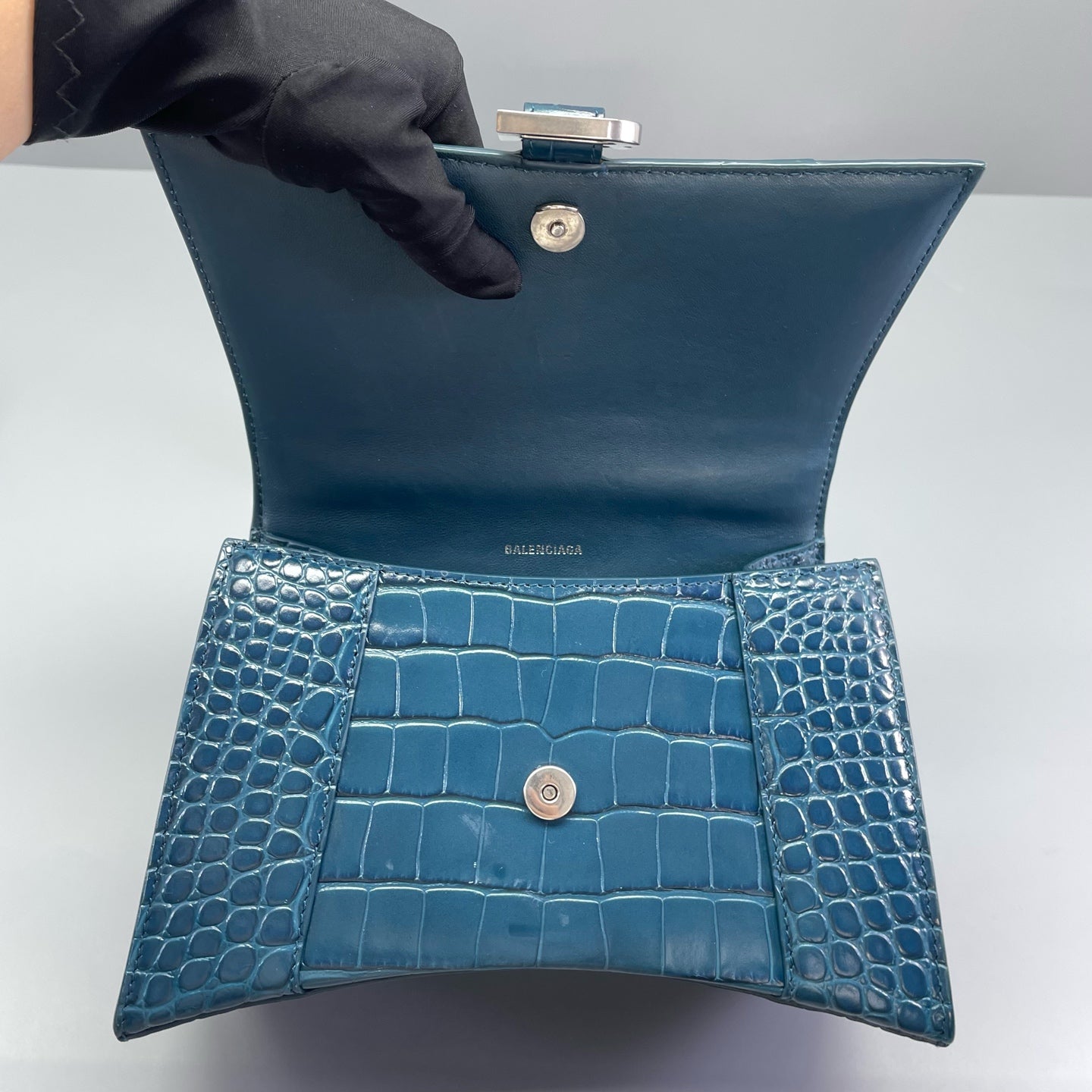 Balenciaga - Hourglass S Bag - Crocodile-embossed leather - Blue - (mini)