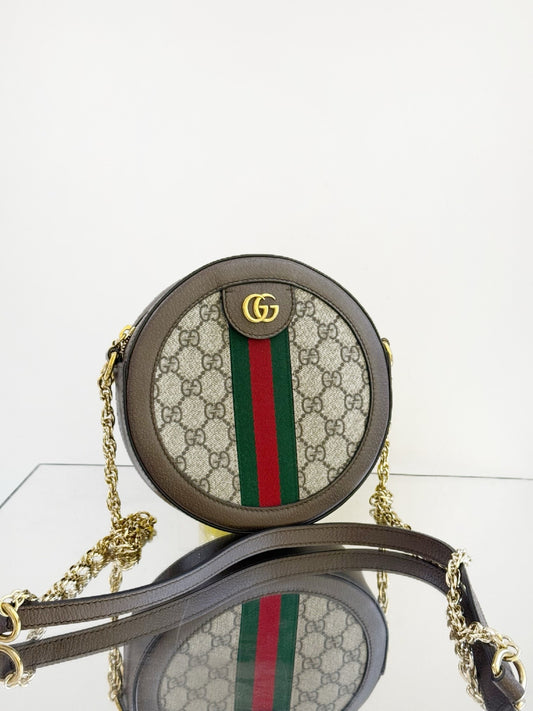 Gucci - Ophidia Mini Round Shoulder Bag - GG Supreme canvas and textured leather - Multicolour - (Mini)