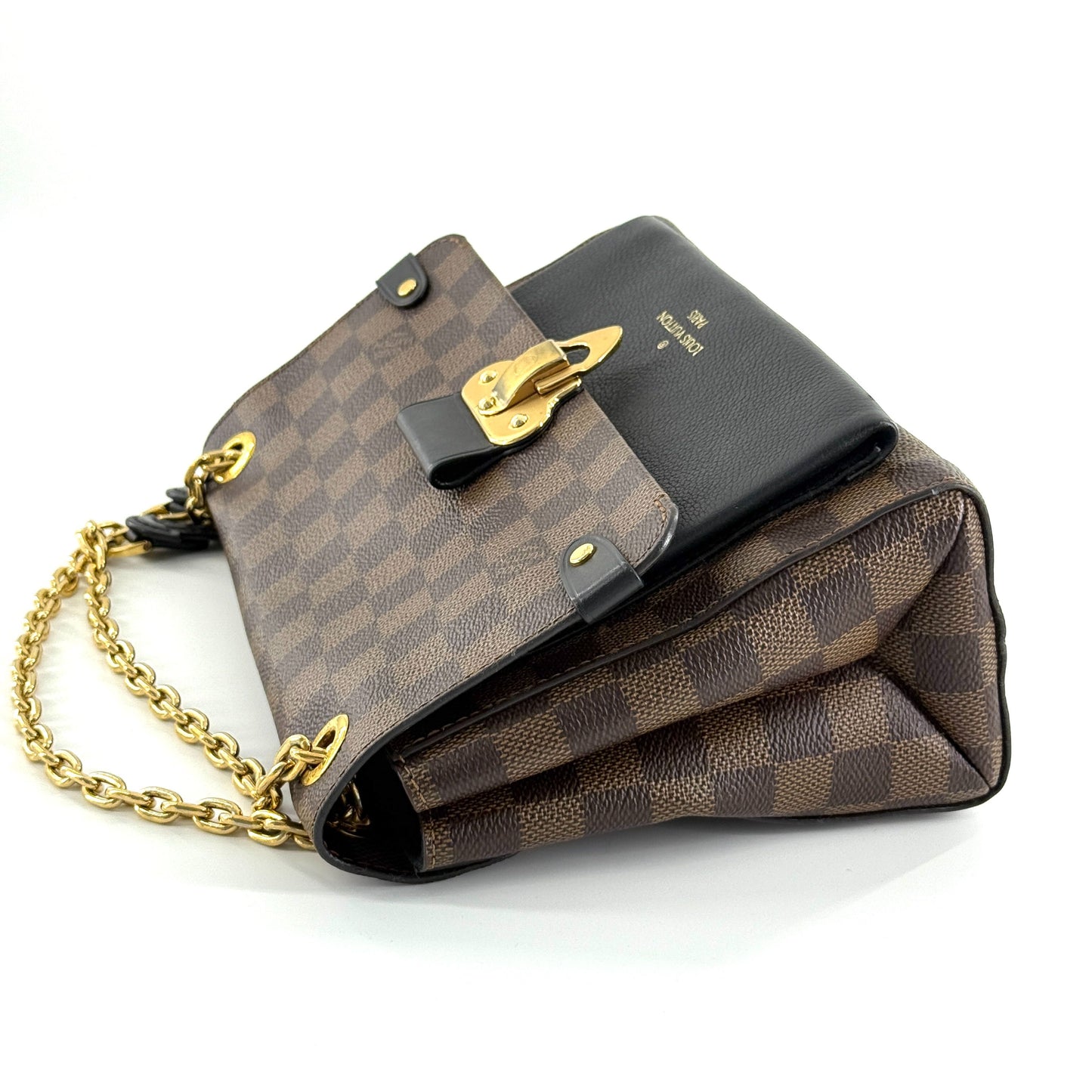 Louis Vuitton - Croisette Chain Bag - Damier Ebene coated canvas and grained leather - Black and Brown with Gold-Tone Hardware - (Small)