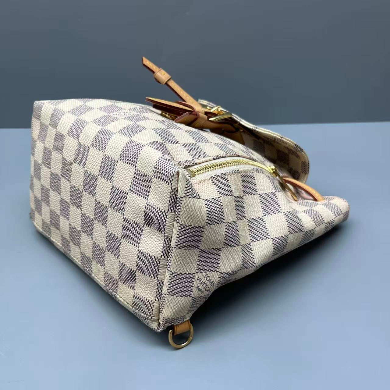 Louis Vuitton - Sperone Backpack - Damier Azur coated canvas with natural cowhide leather trim - White - (Small)