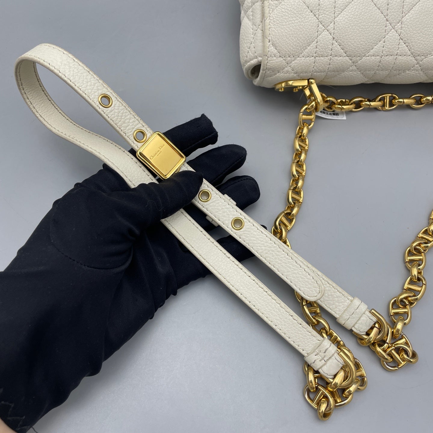 Dior - Miss Caro Chain Bag - Grained leather - White - (mini)