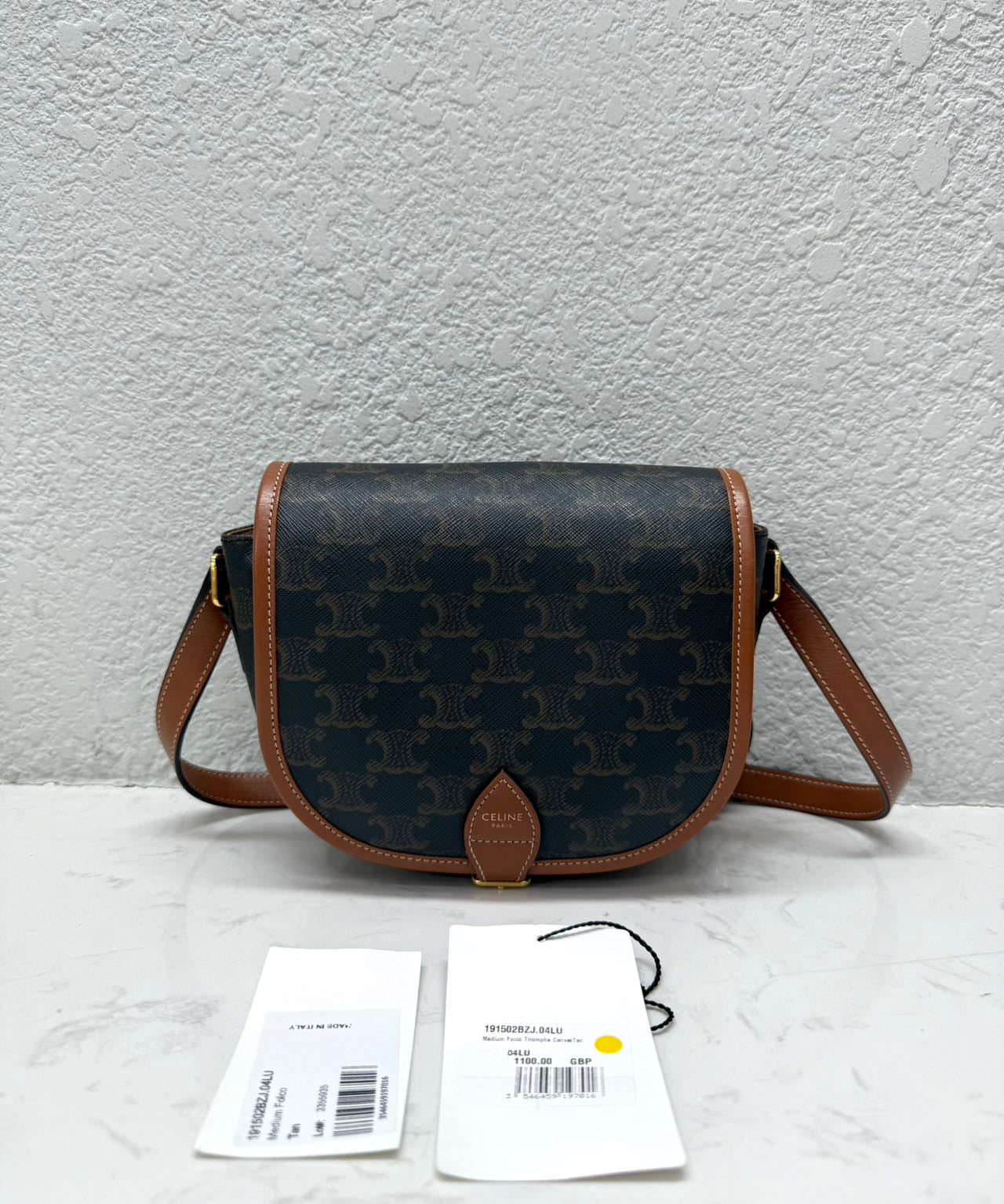 Celine - Triomphe Saddle Bag - Coated canvas with leather trim - Brown - (medium)