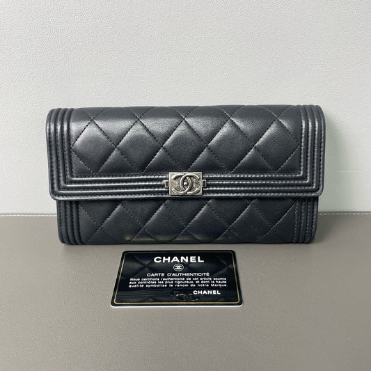 Chanel - Boy Chanel Long Wallet - Lambskin leather - Black - (medium)