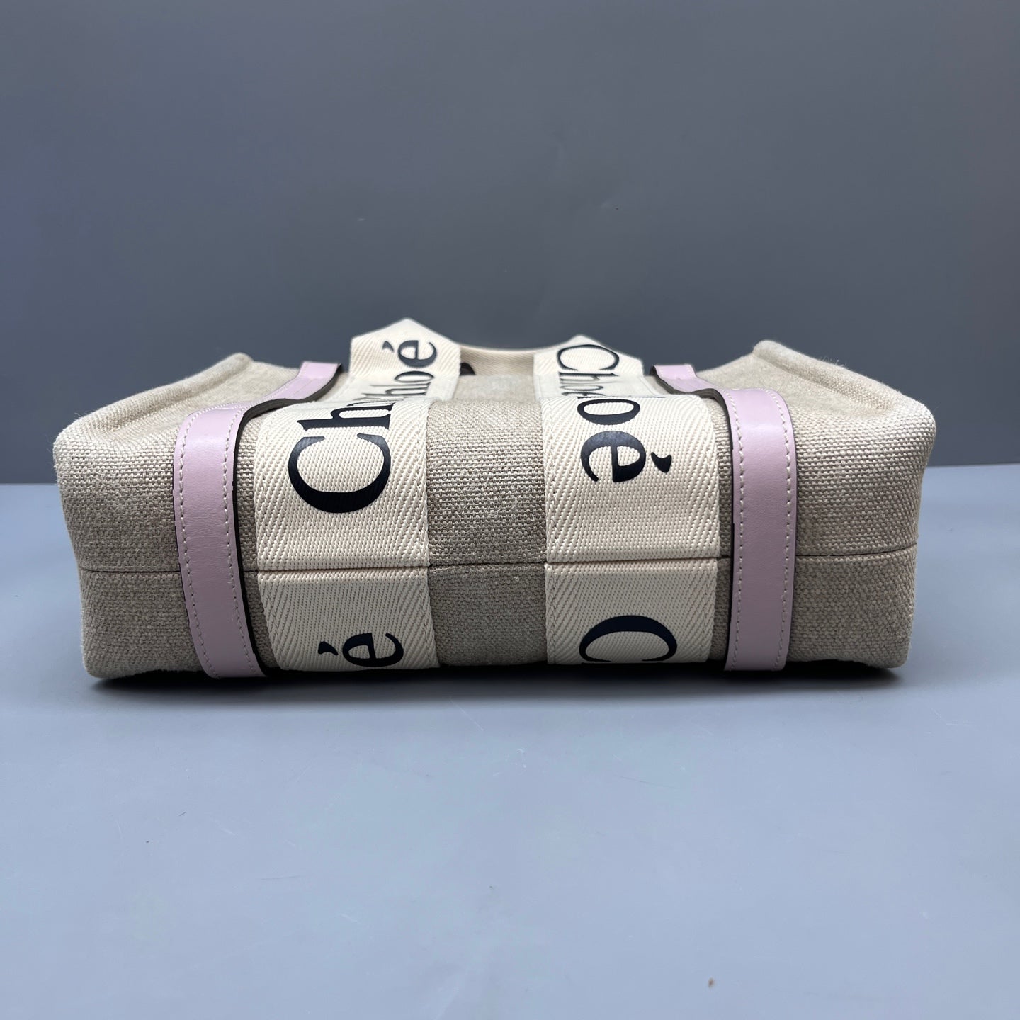 Chloe - Woody Tote Bag - Canvas and Leather - Beige with Pink Accents - (Small)