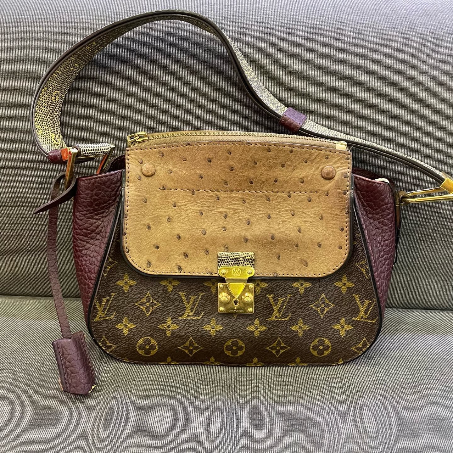 Louis Vuitton - Pallas Limited Edition Exotic Leather Shoulder Bag - Monogram coated canvas, grain leather, ostrich leather, python leather - Brown, Burgundy, Beige - (medium)