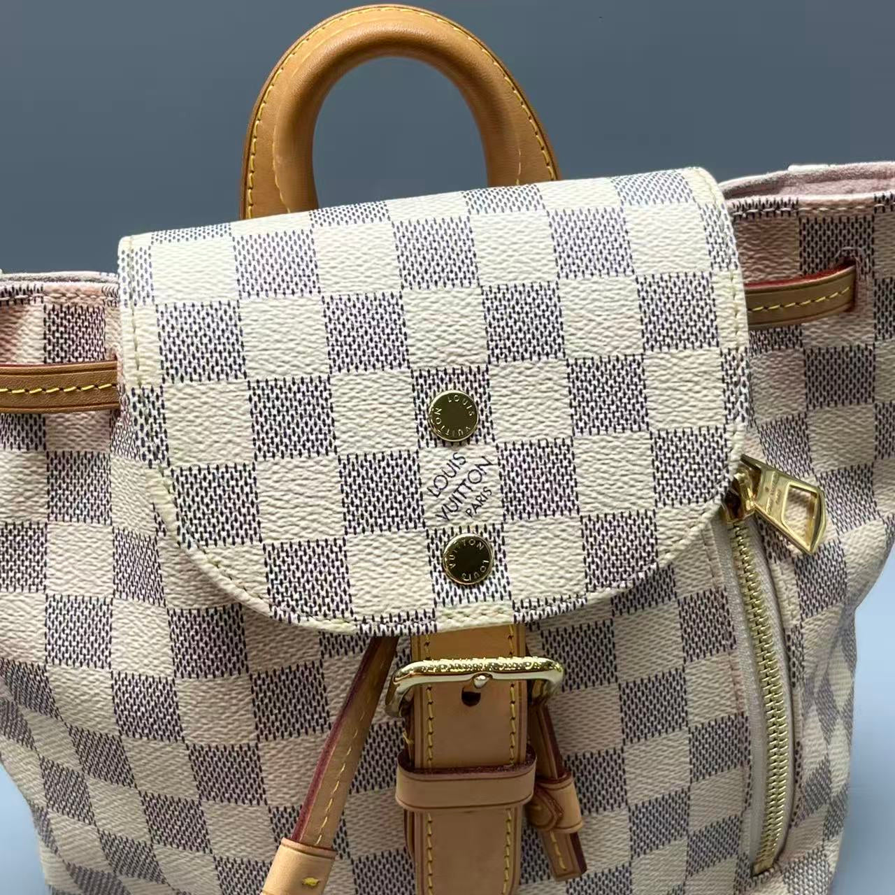 Louis Vuitton - Sperone Backpack - Damier Azur coated canvas with natural cowhide leather trim - White - (Small)