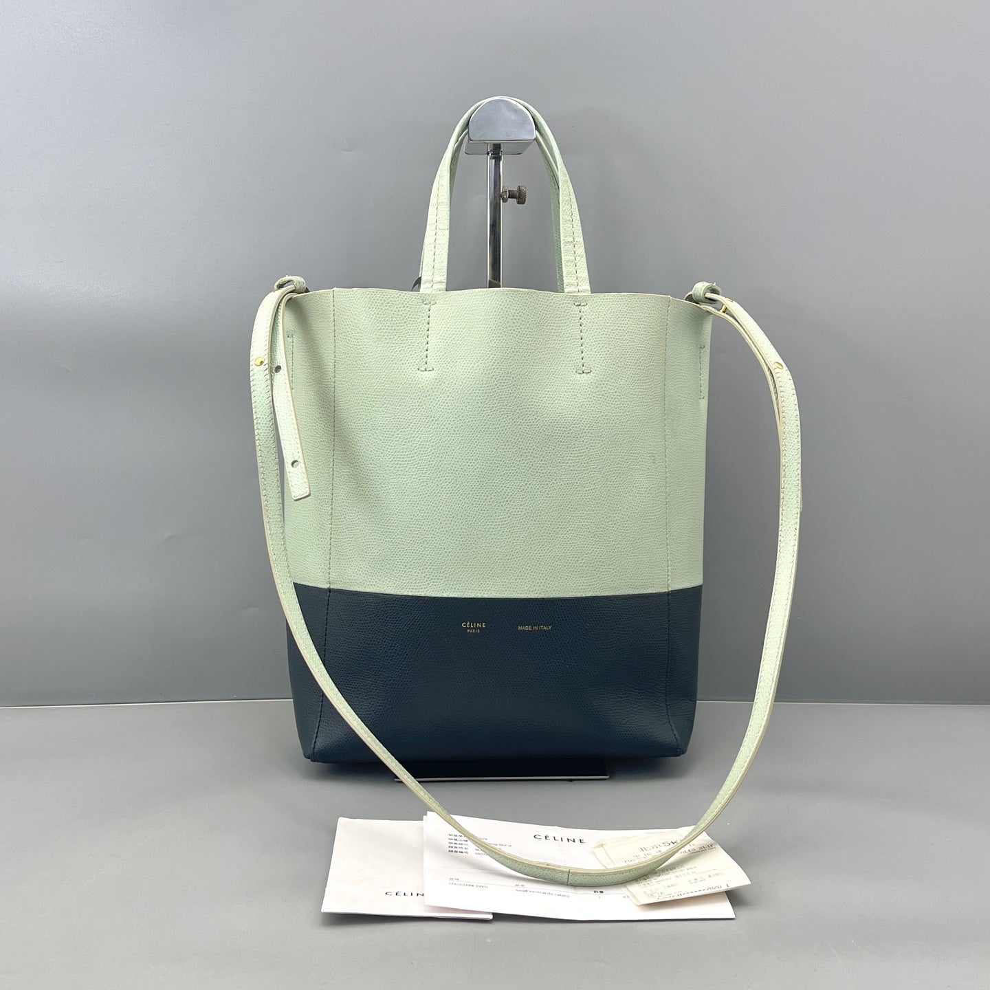Celine - Bicolor Vertical Cabas Tote - Grained leather - Bicolor (Mint Green and Dark Grey) - (medium)
