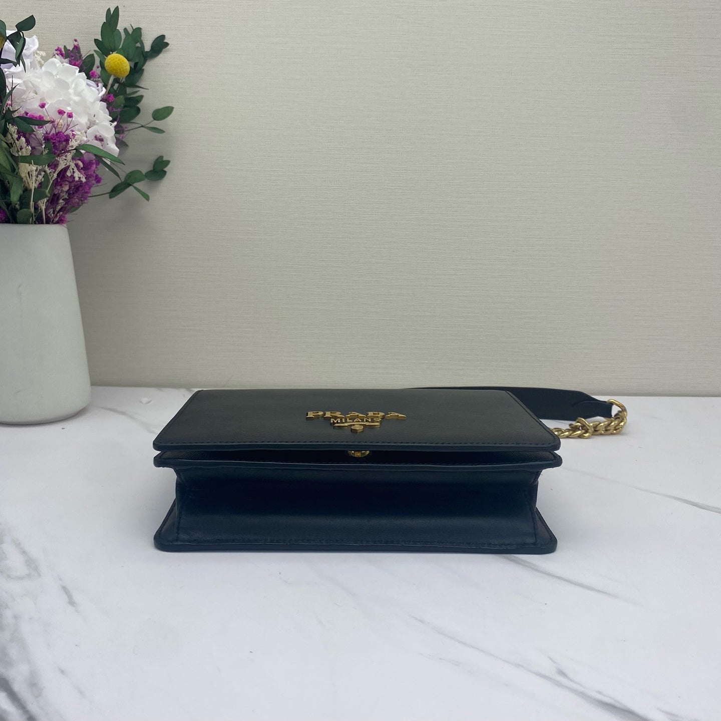 Prada - Saffiano Chain Crossbody Bag - Saffiano leather - Black - (Mini)