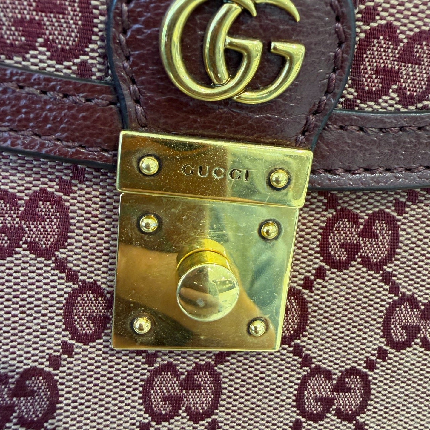 Gucci - Ophidia Top Handle Bag - GG Supreme canvas with leather trim - Burgundy - (medium)