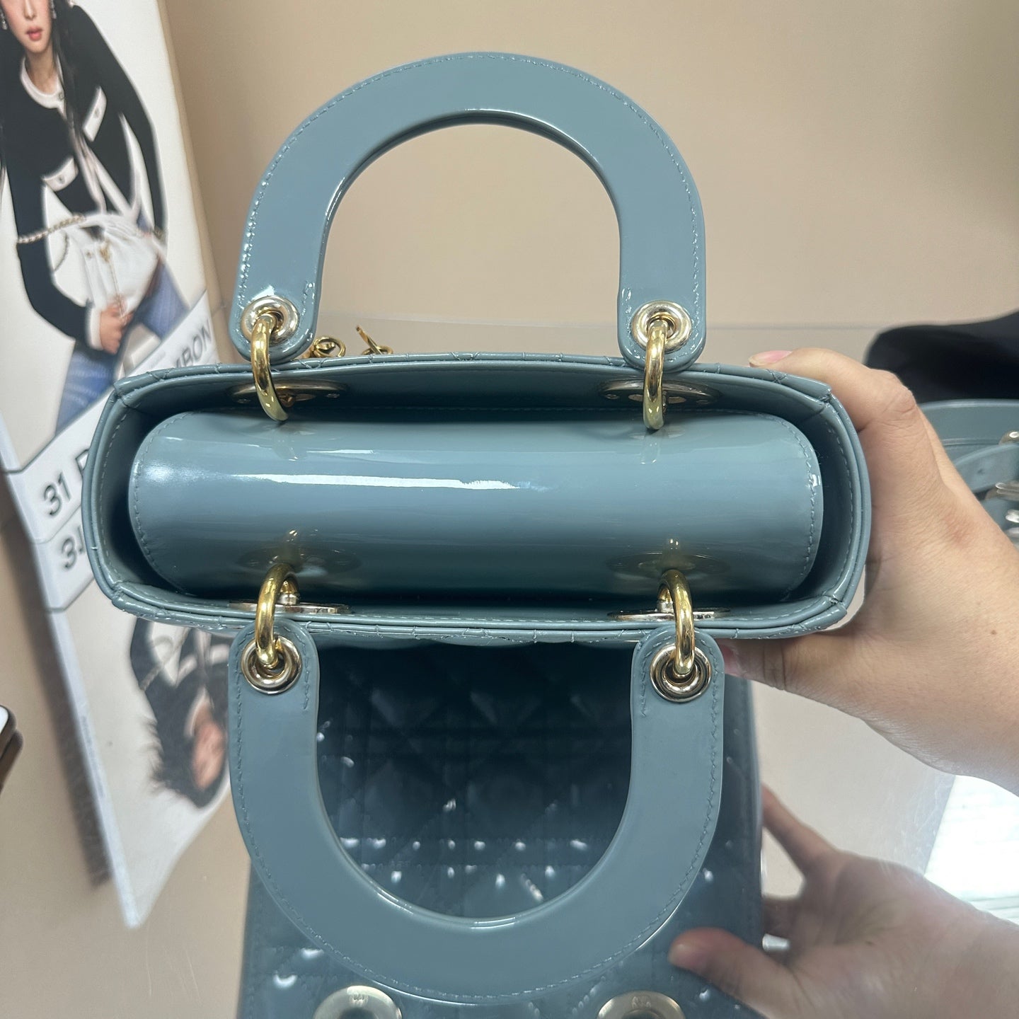 Dior - Lady Dior - Patent leather - Slate Blue with Gold-Tone Hardware - (small)