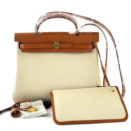 Hermes - Herbag Zip 31 Retourne - Canvas and Leather - Beige and Brown with Gold-Tone Hardware - (Medium)
