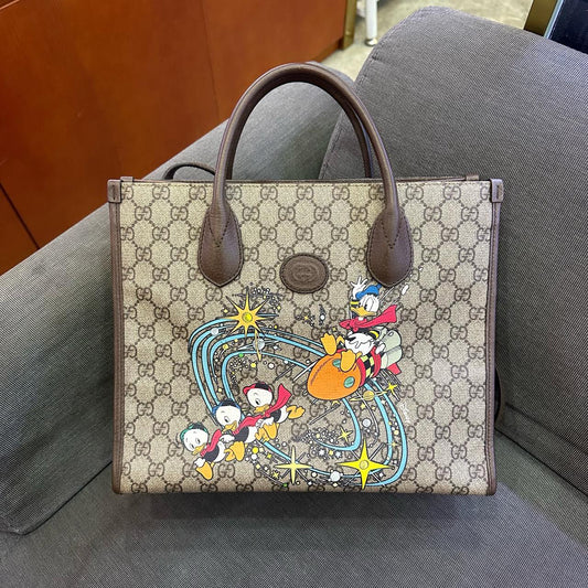 Gucci - Disney Donald Duck Print Tote - GG Supreme coated canvas with leather trim - Brown - (Medium)