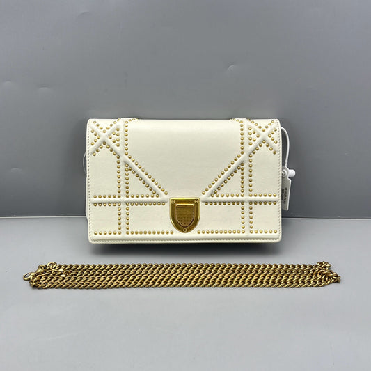 Dior - Diorama Shield Studded Flap Bag - Leather - White - (small)