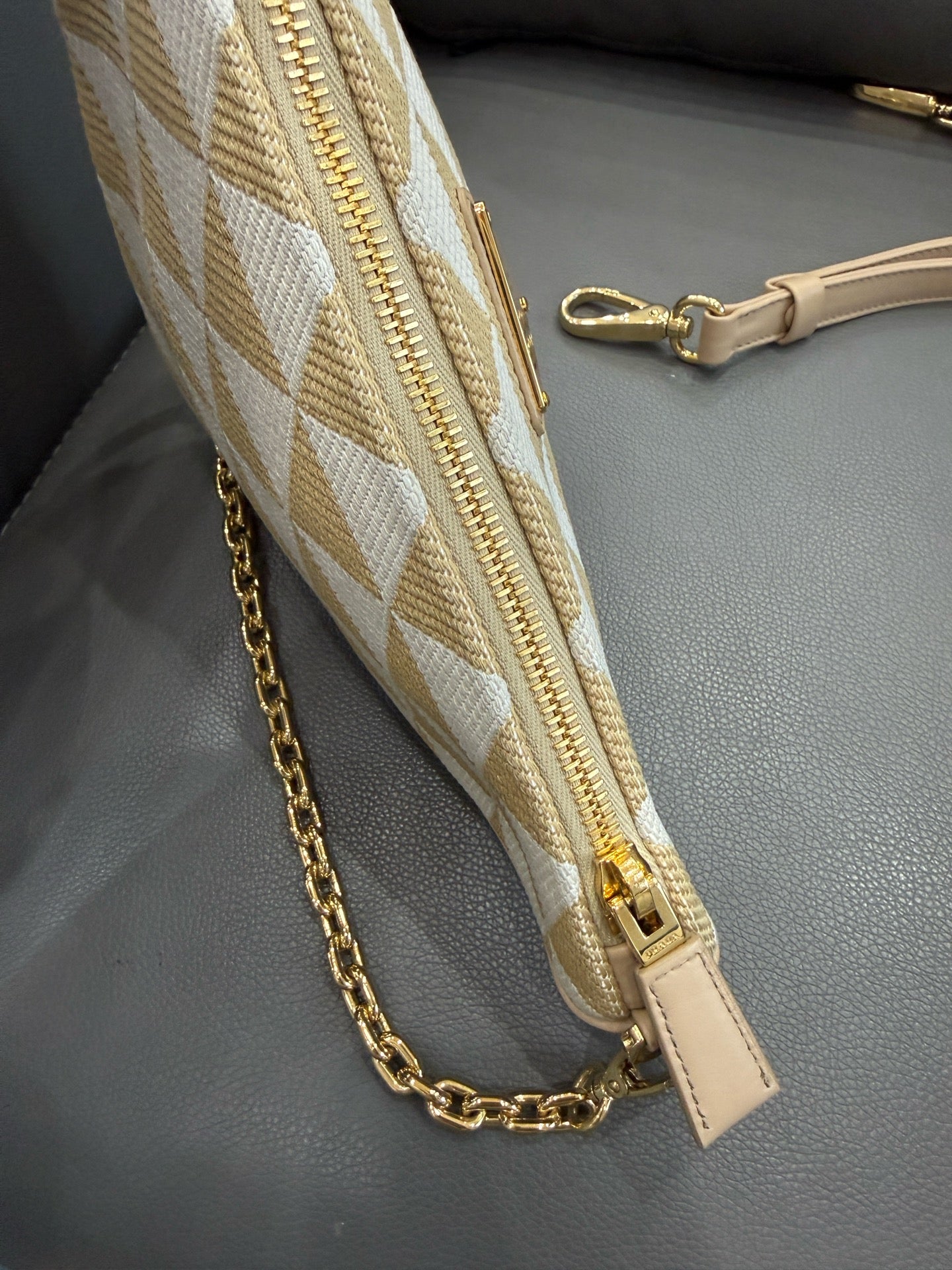 Prada - Triangle Bag - Cloth and Leather - Beige - (mini)