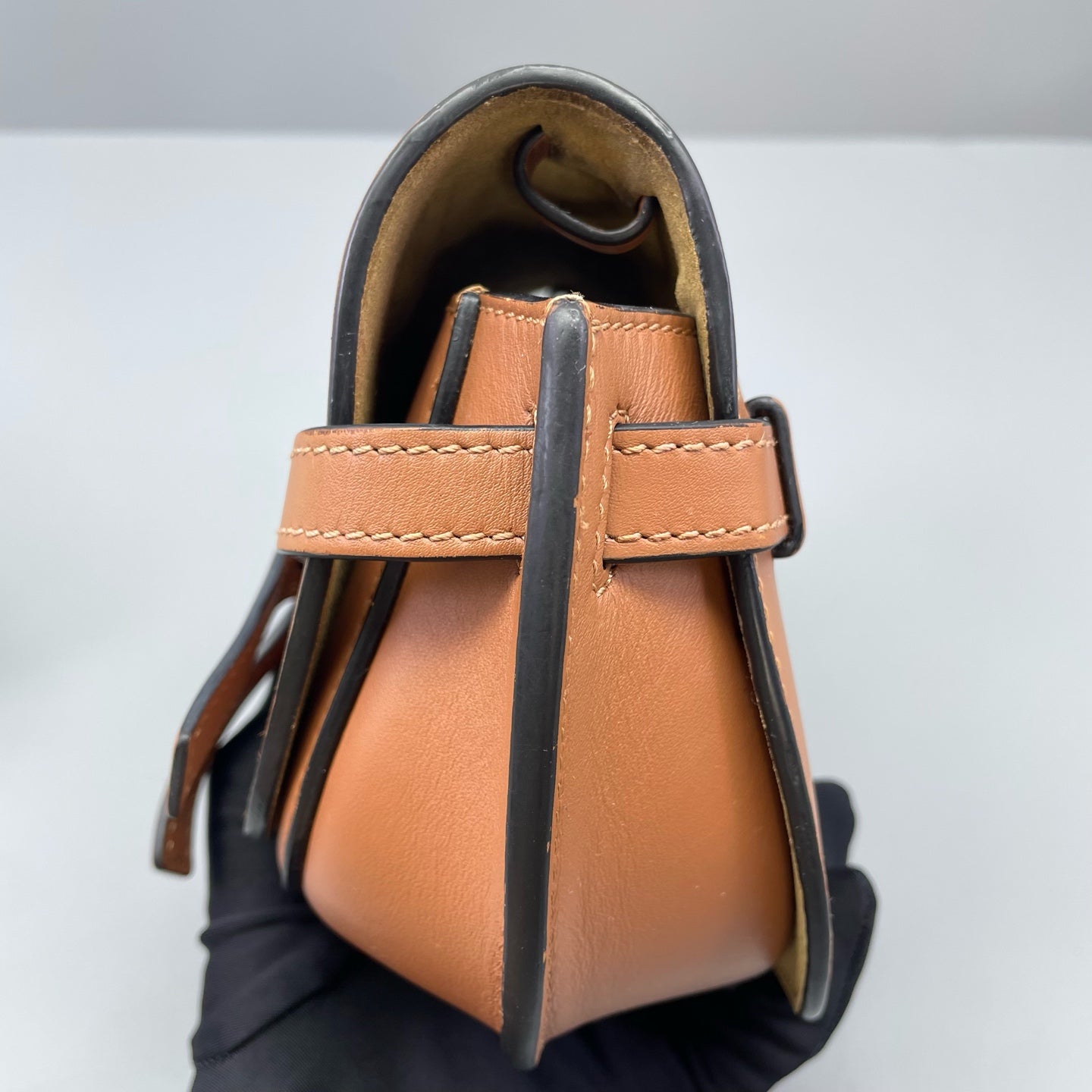 Loewe - Gate Mini - Calfskin leather with suede lining, fabric strap - Caramel with beige/brown strap - (mini)