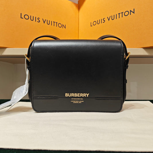 Burberry - Horseferry Logo Flap Bag - Leather - Black - (Small)