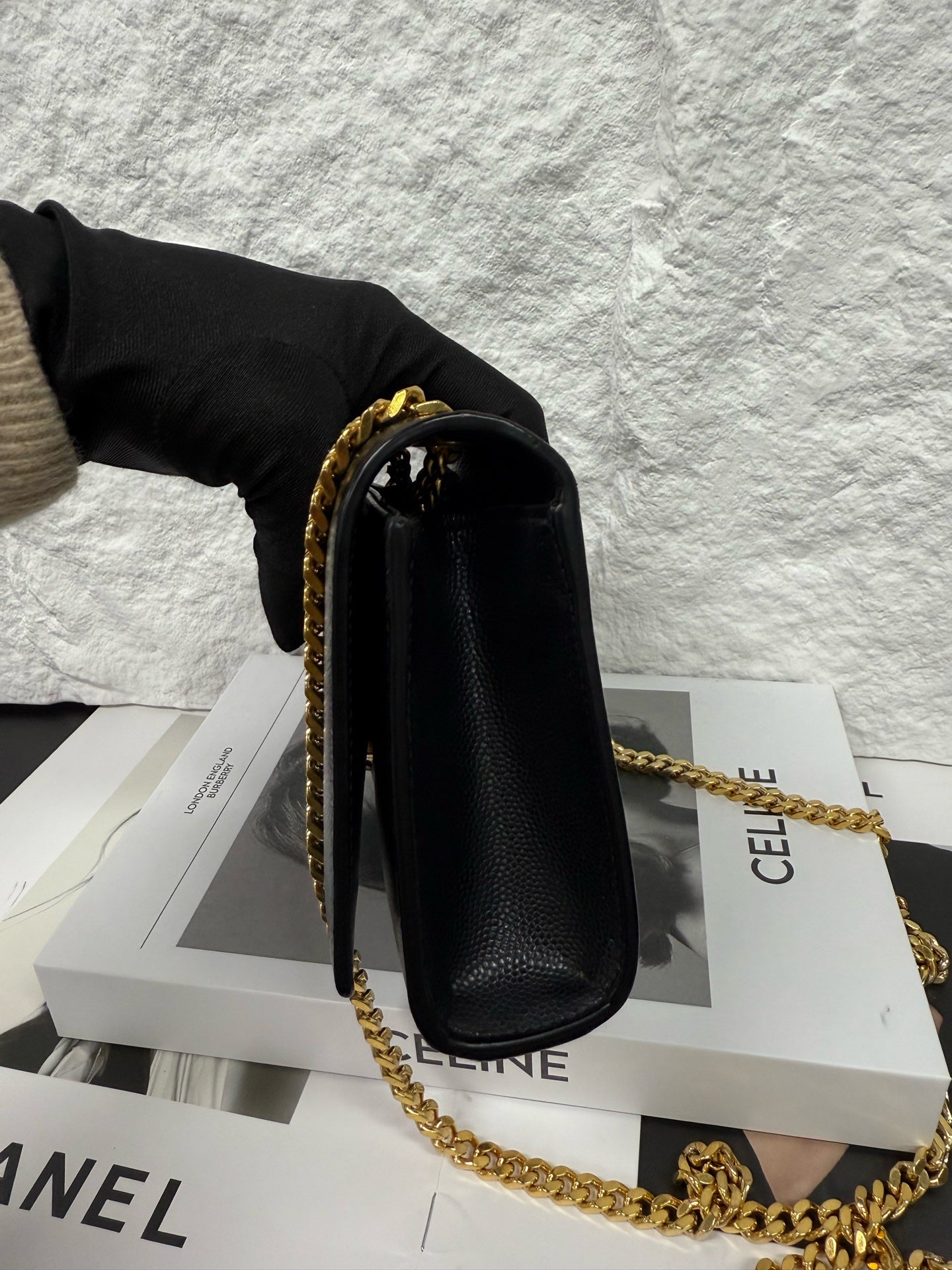 Saint Laurent - Mini Kate - Grained leather - Black with Gold-Tone Hardware - (mini)