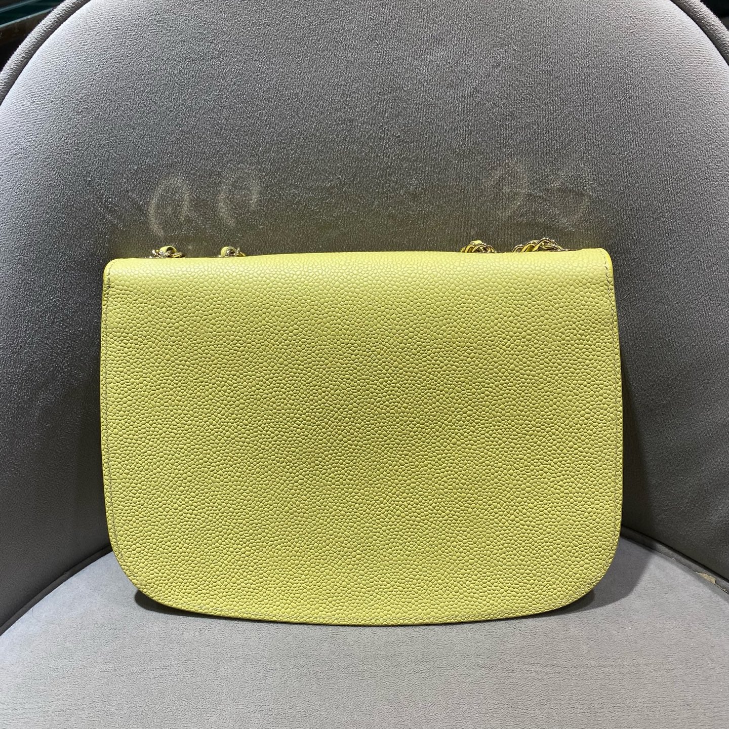 Chanel - Mini Chain Flap Bag - Grained calfskin leather - Yellow with Gold-Tone Hardware - (mini)