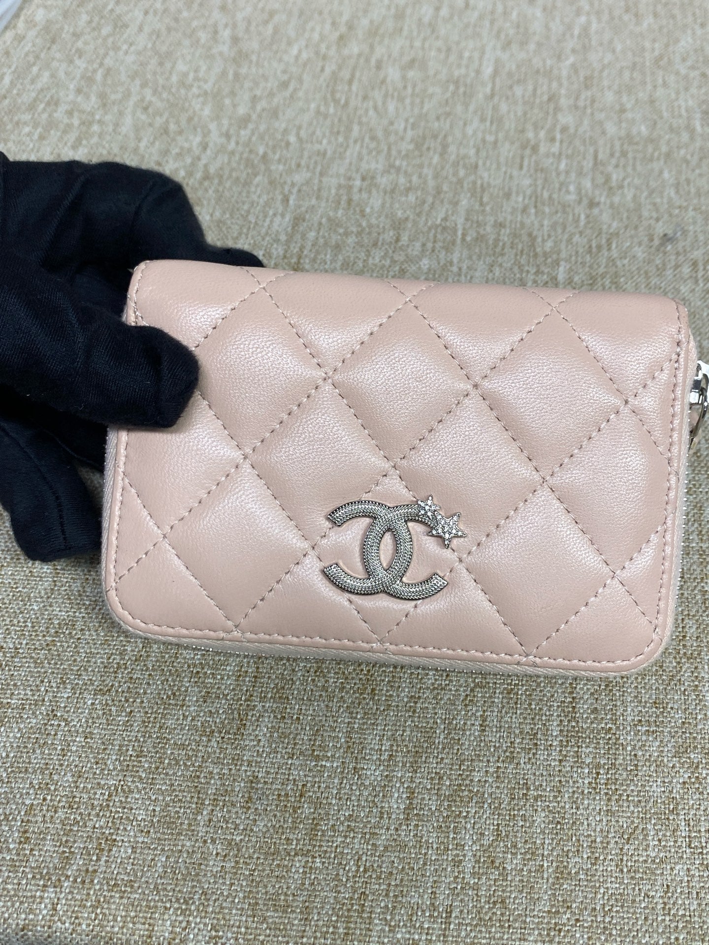 Chanel - Double C Star Zip Wallet Card Holder - Lambskin leather - Pink - (Small)
