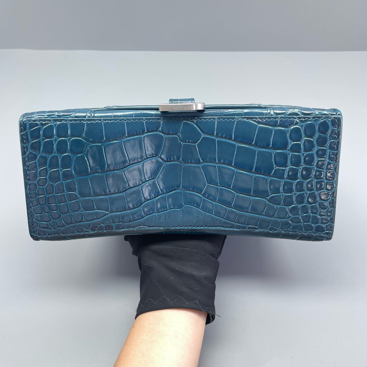 Balenciaga - Hourglass S Bag - Crocodile-embossed leather - Blue - (mini)