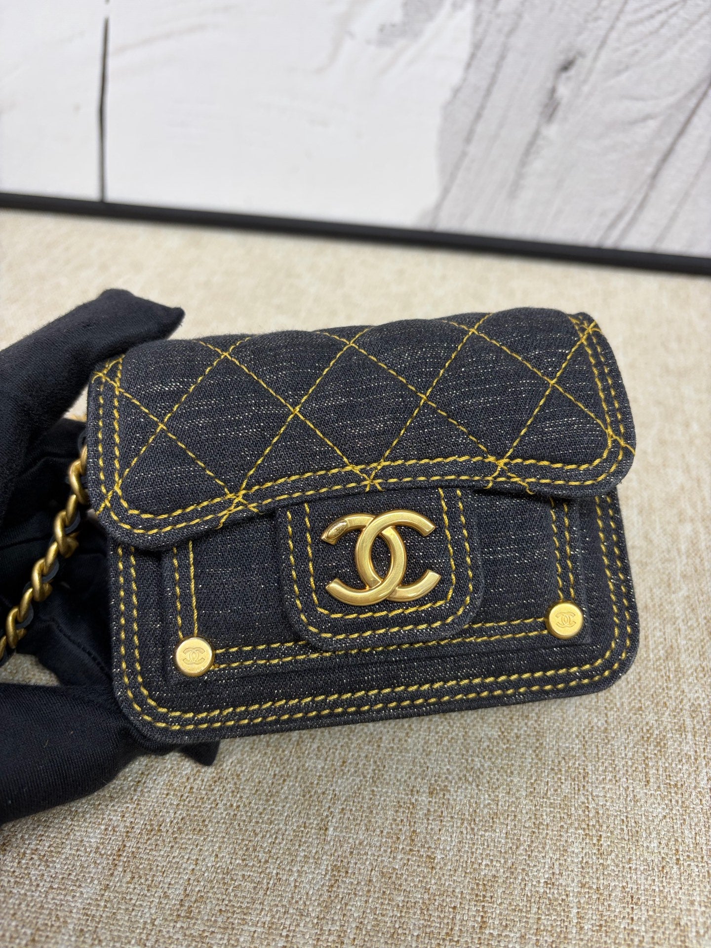 Chanel - Mini Messenger Chain Bag - Denim - Jeans - Black - (mini)