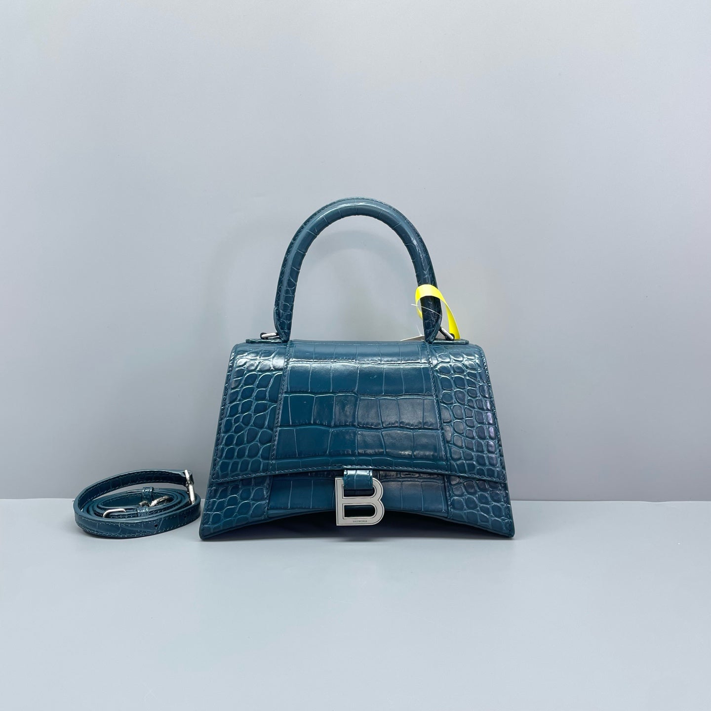 Balenciaga - Hourglass S Bag - Crocodile-embossed leather - Blue - (mini)