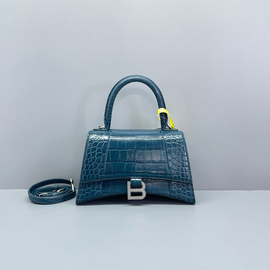 Balenciaga - Hourglass S Bag - Crocodile-embossed leather - Blue - (mini)