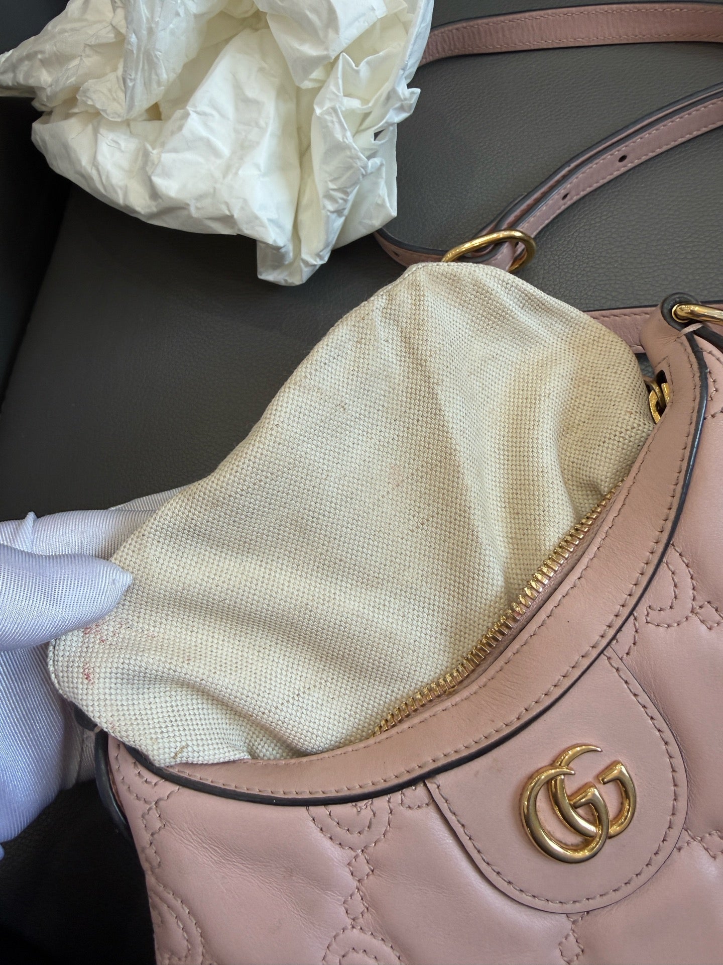 Gucci - Matelassé Small Crescent Bag - Leather - Pink - (Small)