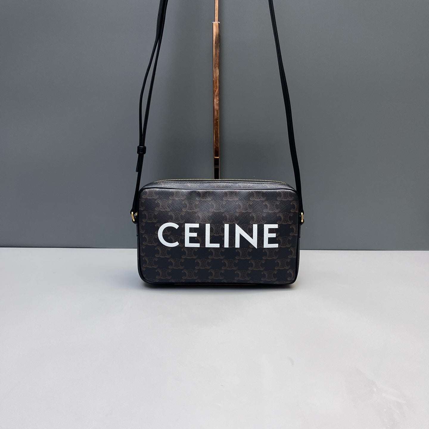 Celine - Triomphe Canvas Camera Bag - Coated canvas with leather trim - Brown - (medium)