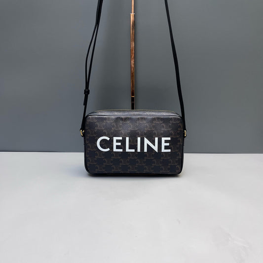 Celine - Triomphe Canvas Camera Bag - Coated canvas with leather trim - Brown - (medium)