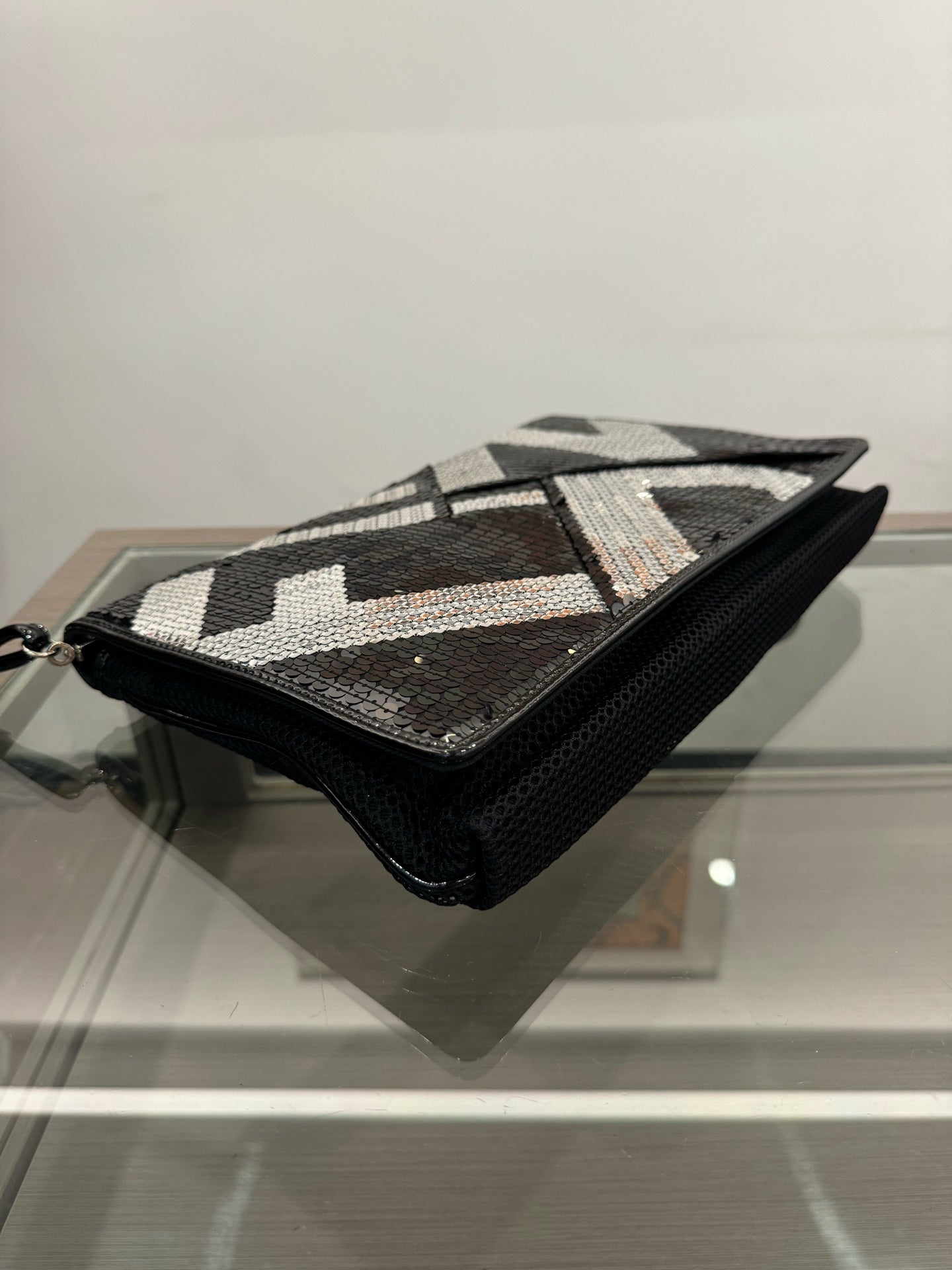 Fendi - Sequin Letter Logo Flap Shoulder Bag - Glitter, Synthetic - Black, White, Silver - (Medium)
