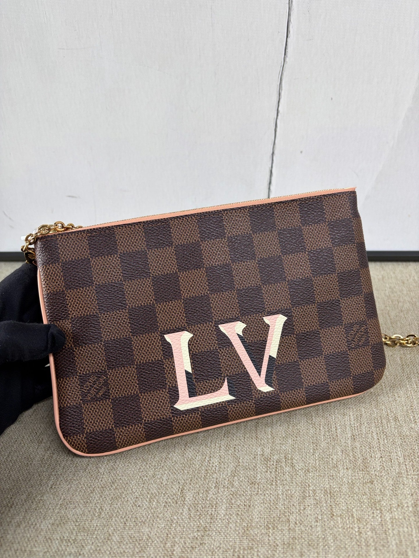 Louis Vuitton - Double Zip Chain Bag - Damier Ebene coated canvas with smooth leather trim and lining - Brown - (mini)
