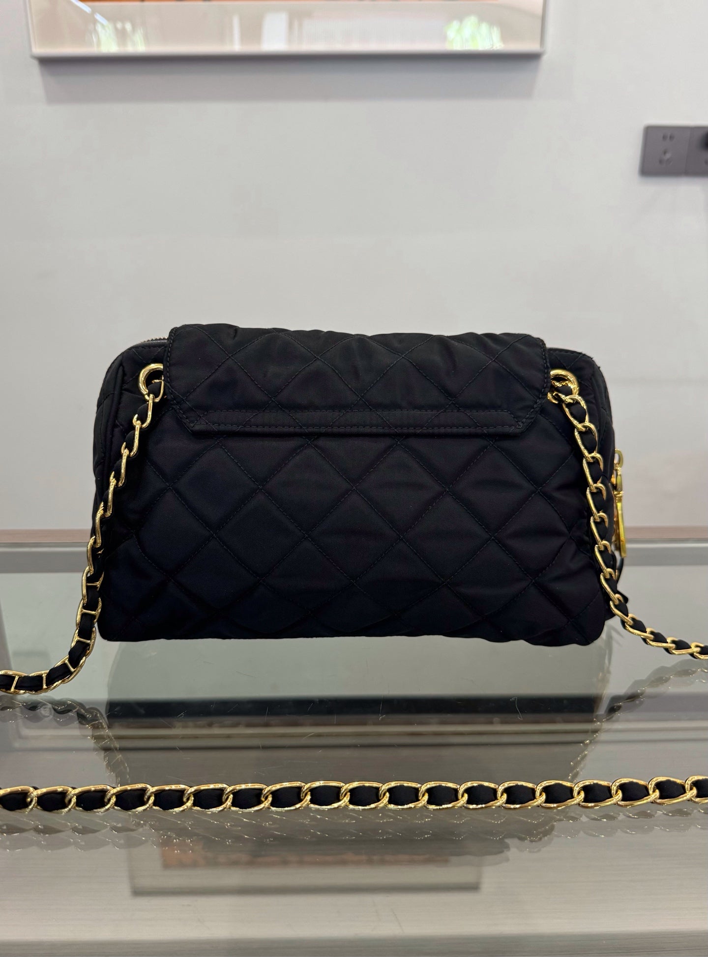 Prada - Quilted Nylon Chain Shoulder Bag - Technical fabric - Black - (Small)