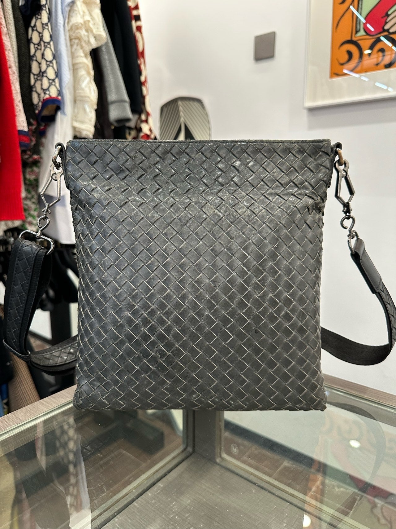 Bottega Veneta - Intrecciato Leather Messenger Bag - Leather - Grey - (Small)