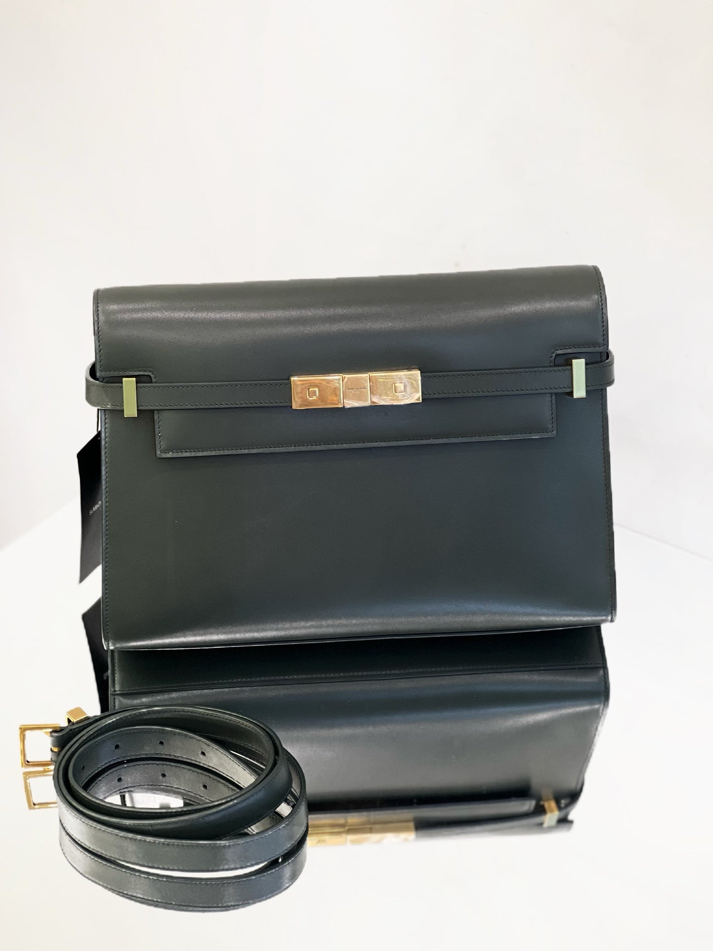 Saint Laurent - Manhattan Medium Crossbody Bag - Box leather - Dark Green - (medium)