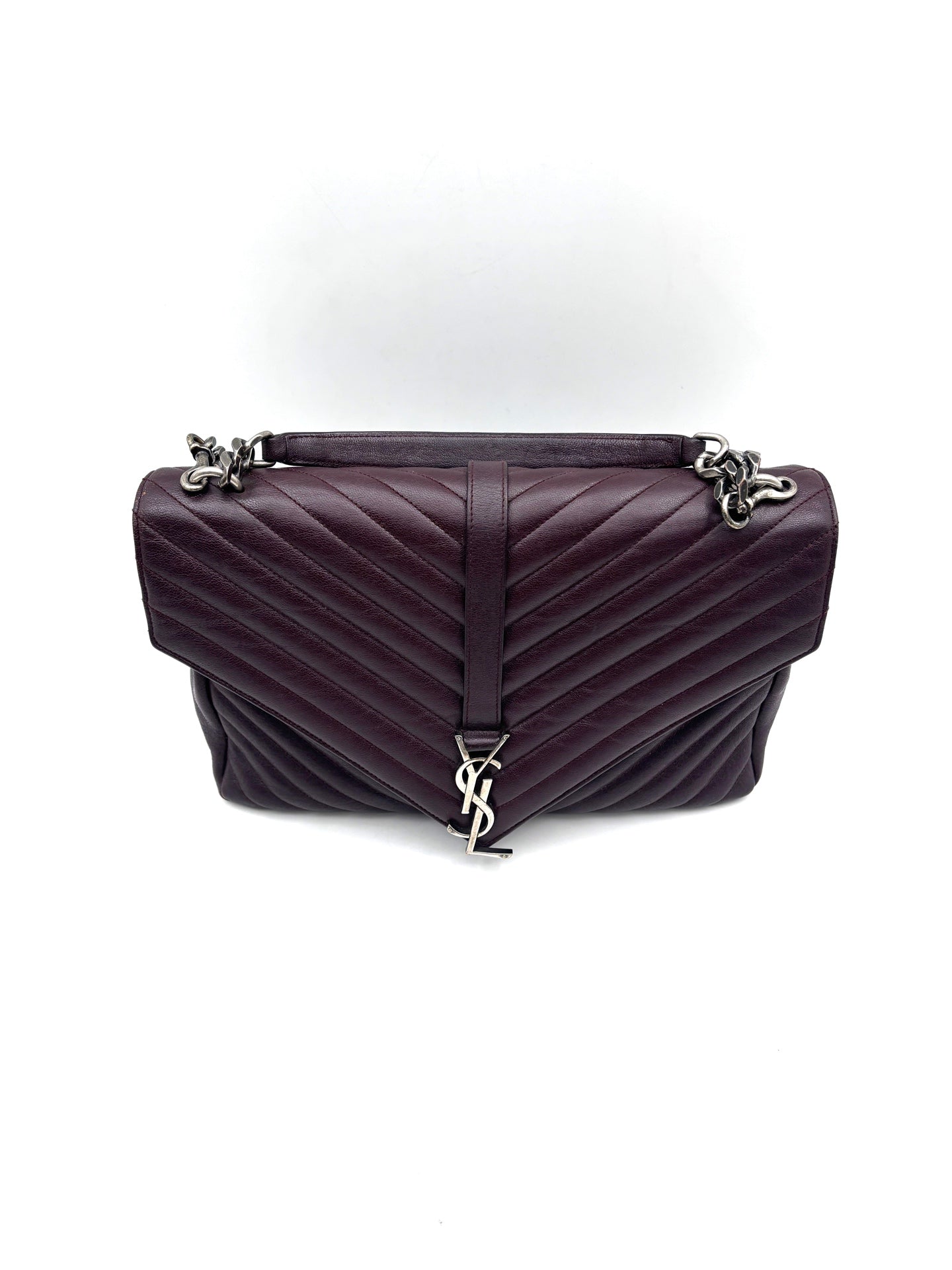 Saint Laurent - Monogram Envelope Bag - Leather - Burgundy - (medium)