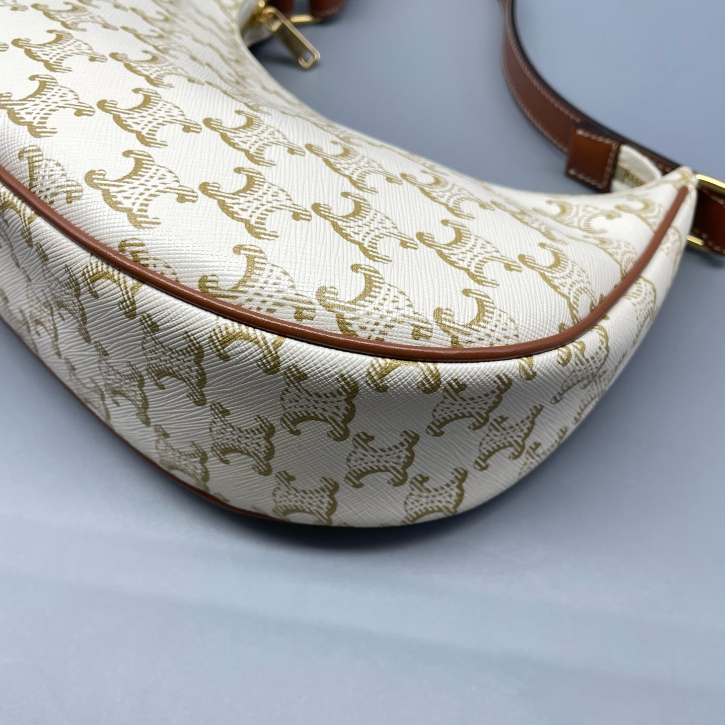Celine - Triomphe Ava Shoulder Bag - Coated canvas with leather trim - White - (small)