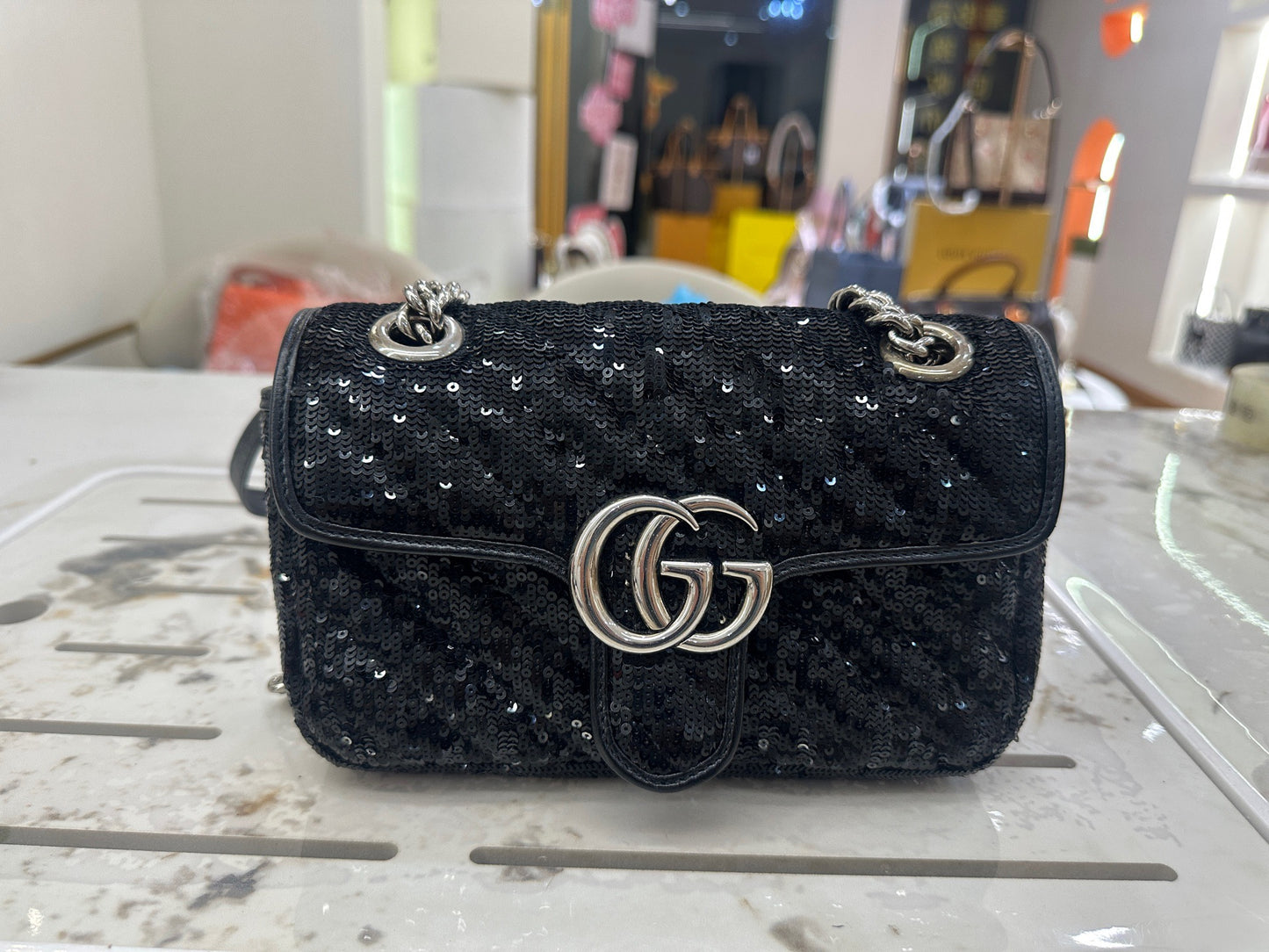 Gucci - Marmont Flap Bag - Sequins - Black - (mini)