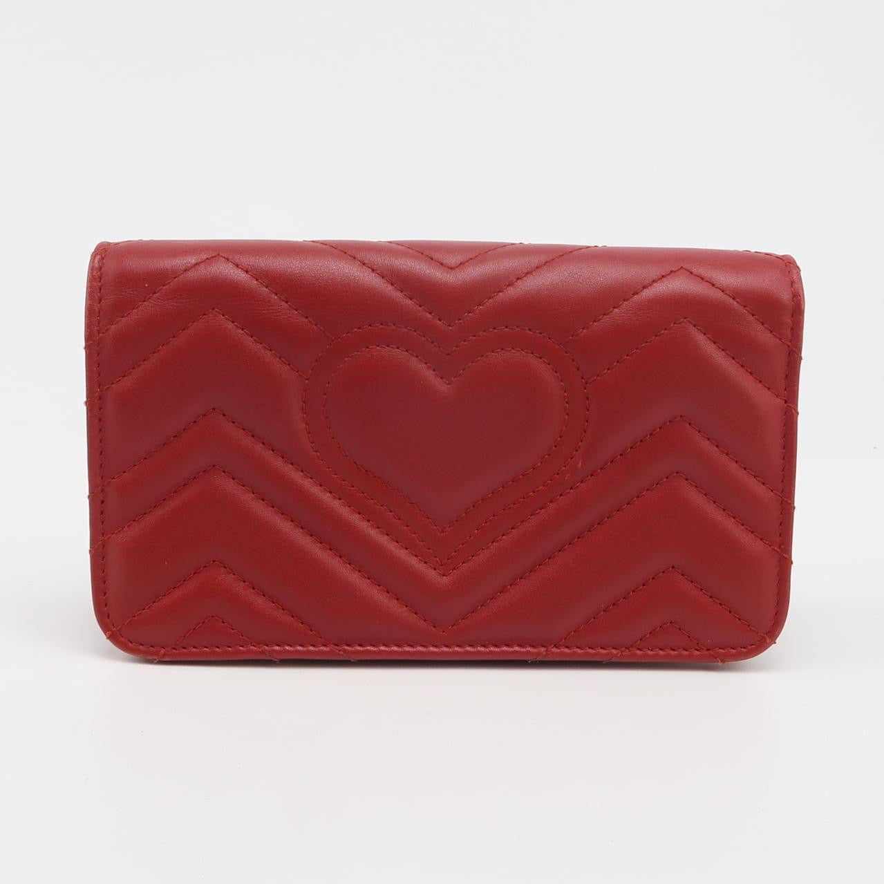 Gucci - GG Marmont Matelassé Heart Wallet on Chain - Matelassé leather - Red with Gold-Tone Hardware - (mini)