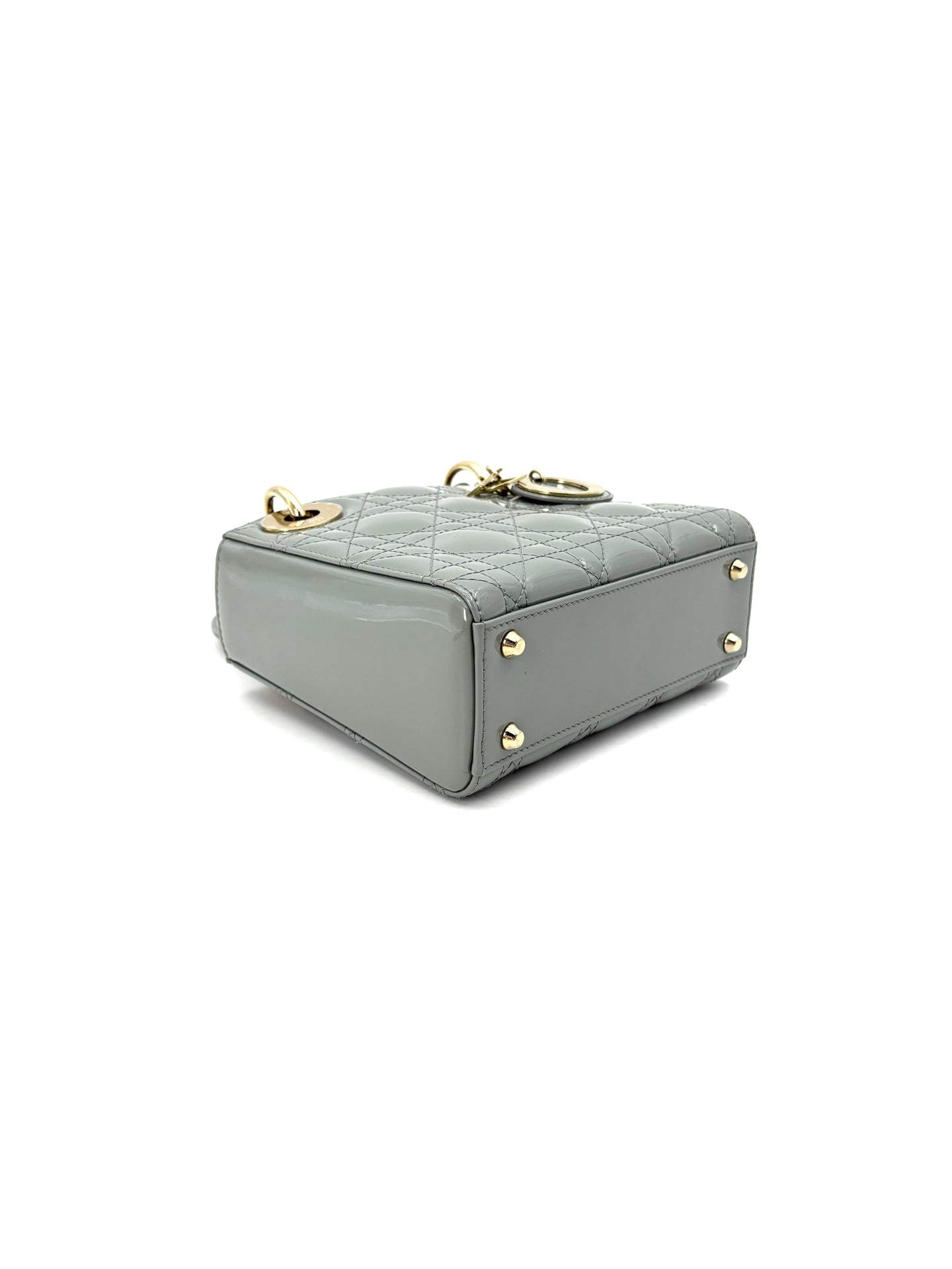 Dior - Lady Dior Mini (Cannage) - Patent cowhide leather - Grey - (mini)