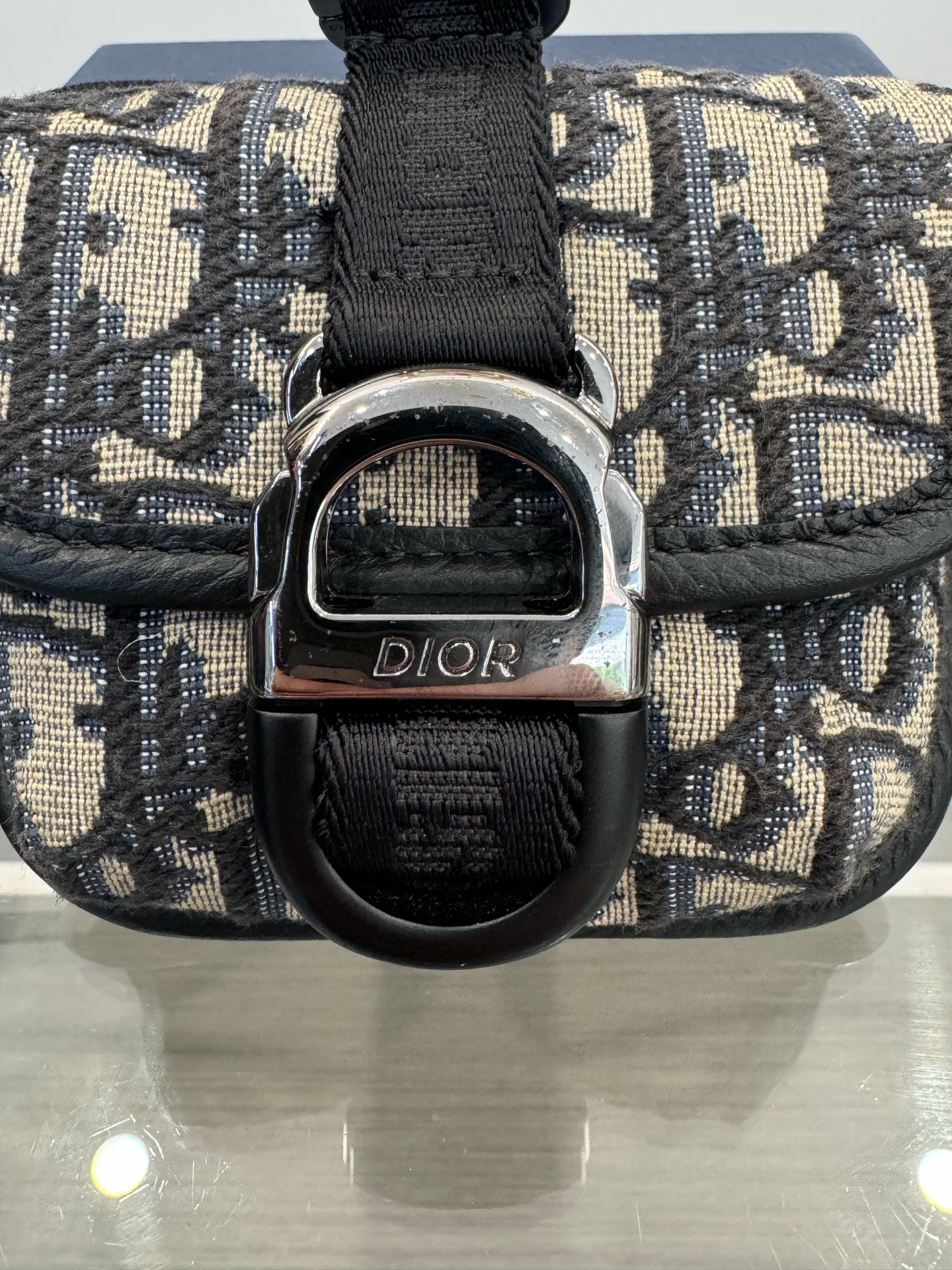 Dior - Gallop Earphone Bag - Dior Oblique Canvas and Leather - Beige and Navy with Black Trim - (mini)