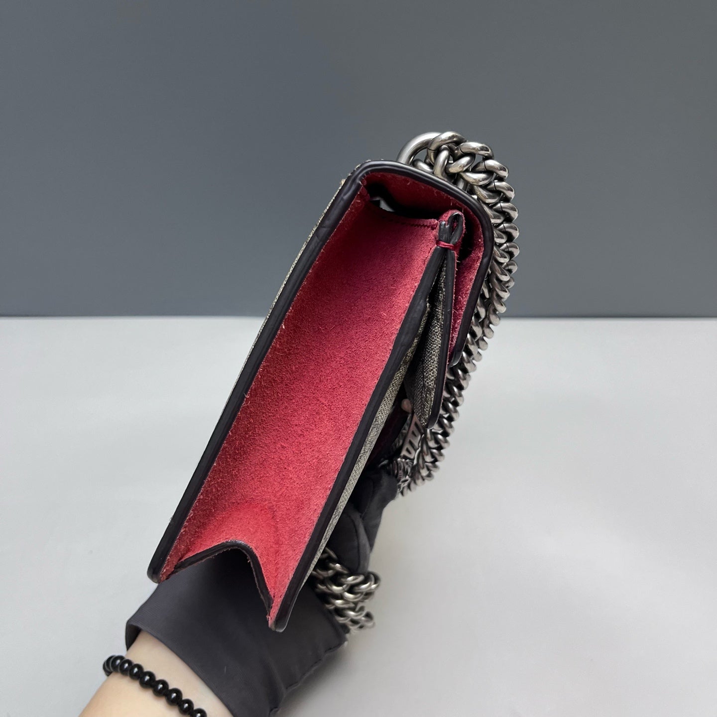 Gucci - Dionysus Small Shoulder Bag - GG Supreme canvas and Suede - Beige and Red - (Small)