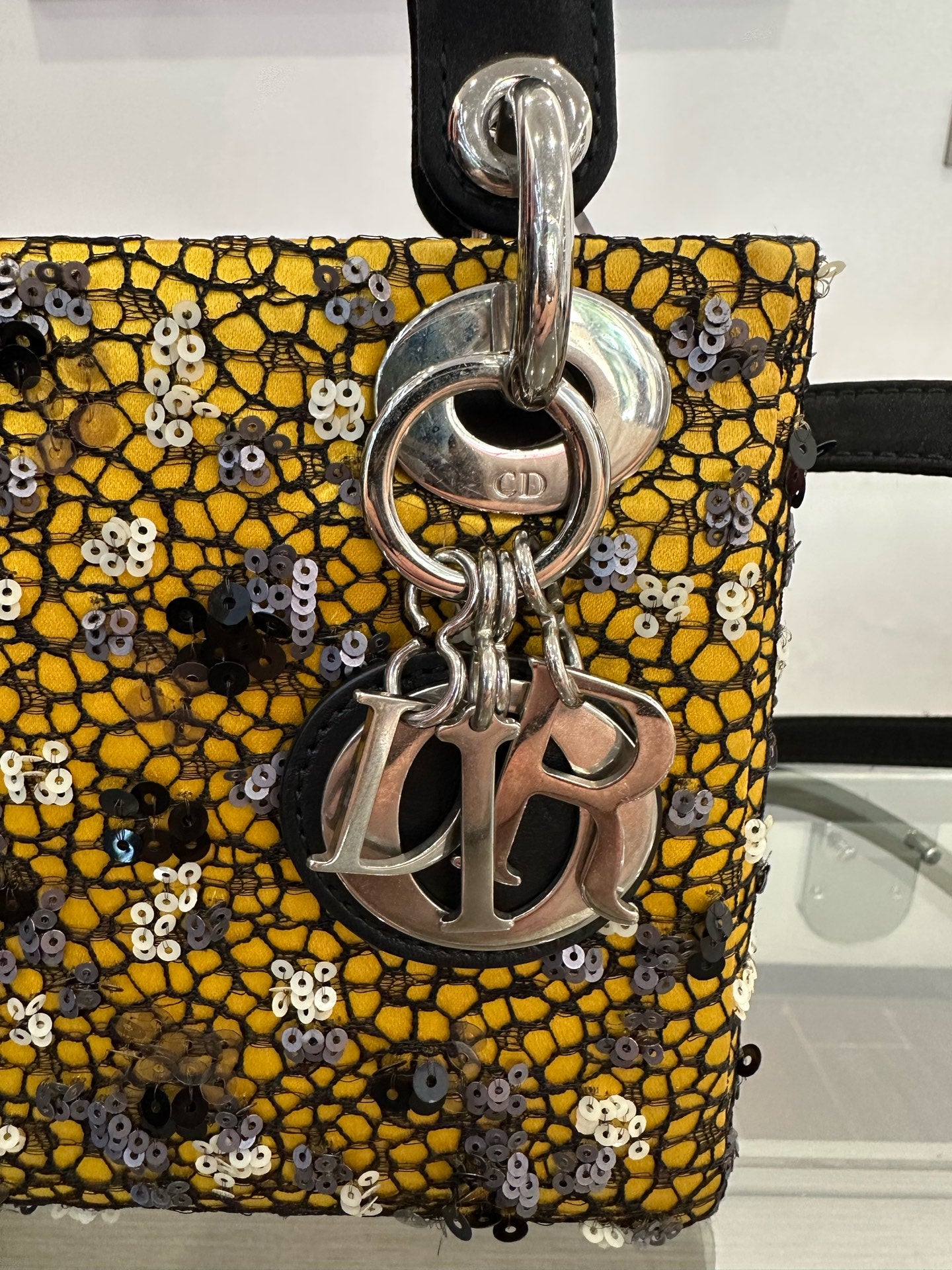 Dior - Lady Dior - Silk satin, lace, and sequins - Yellow - (mini)
