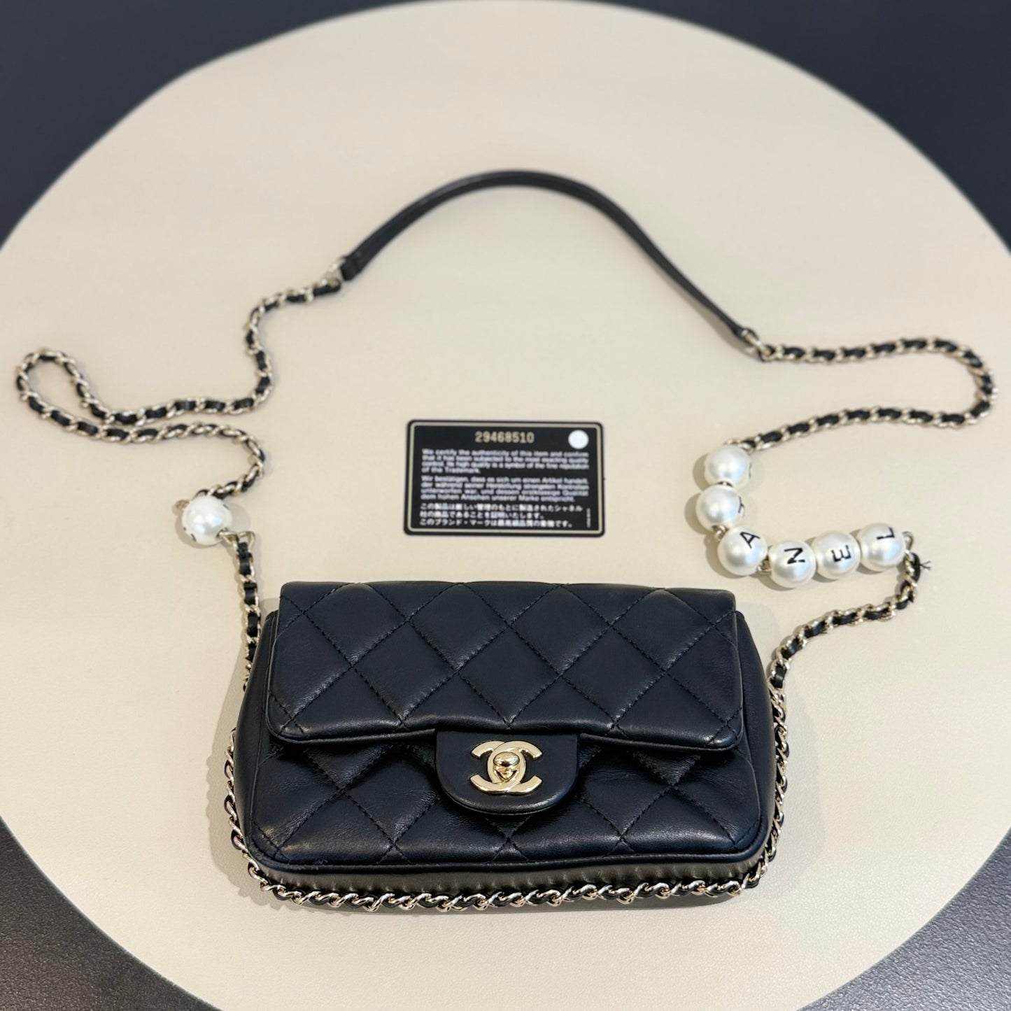 Chanel - Mini Classic Flap Bag with Pearl Chain - Lambskin leather - Black - (mini)