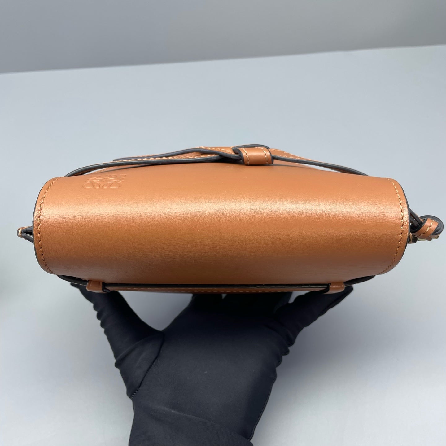 Loewe - Gate Mini - Calfskin leather with suede lining, fabric strap - Caramel with beige/brown strap - (mini)