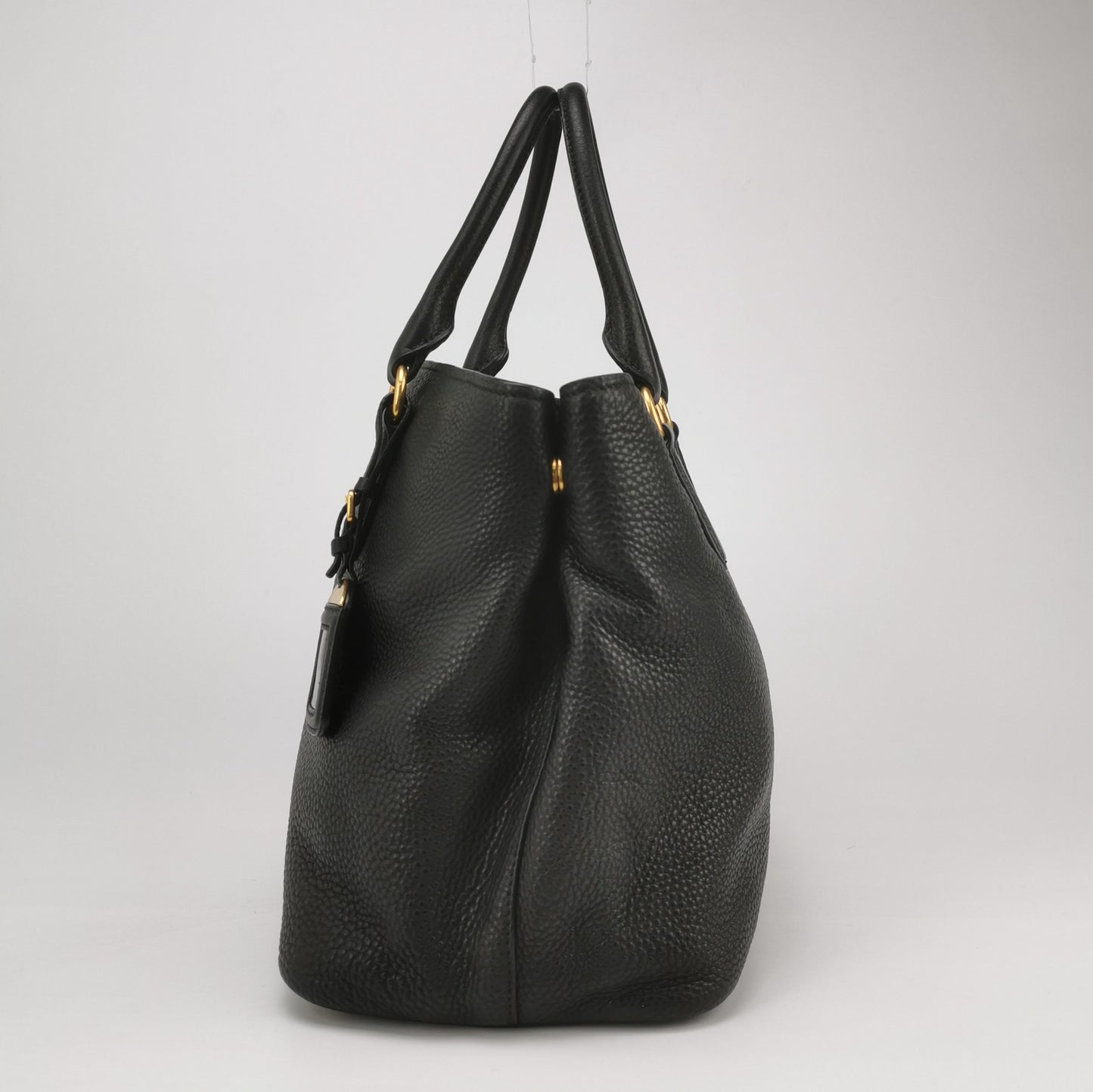 Prada - Double Handle Tote - Pebbled leather - Black - (medium)