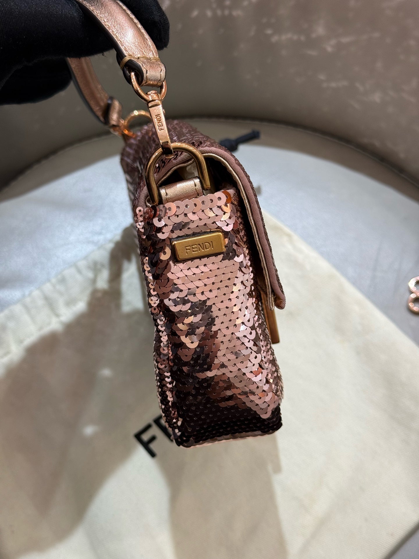 Fendi - Baguette - Sequins on textile base with metallic leather trim - Pink - (mini)