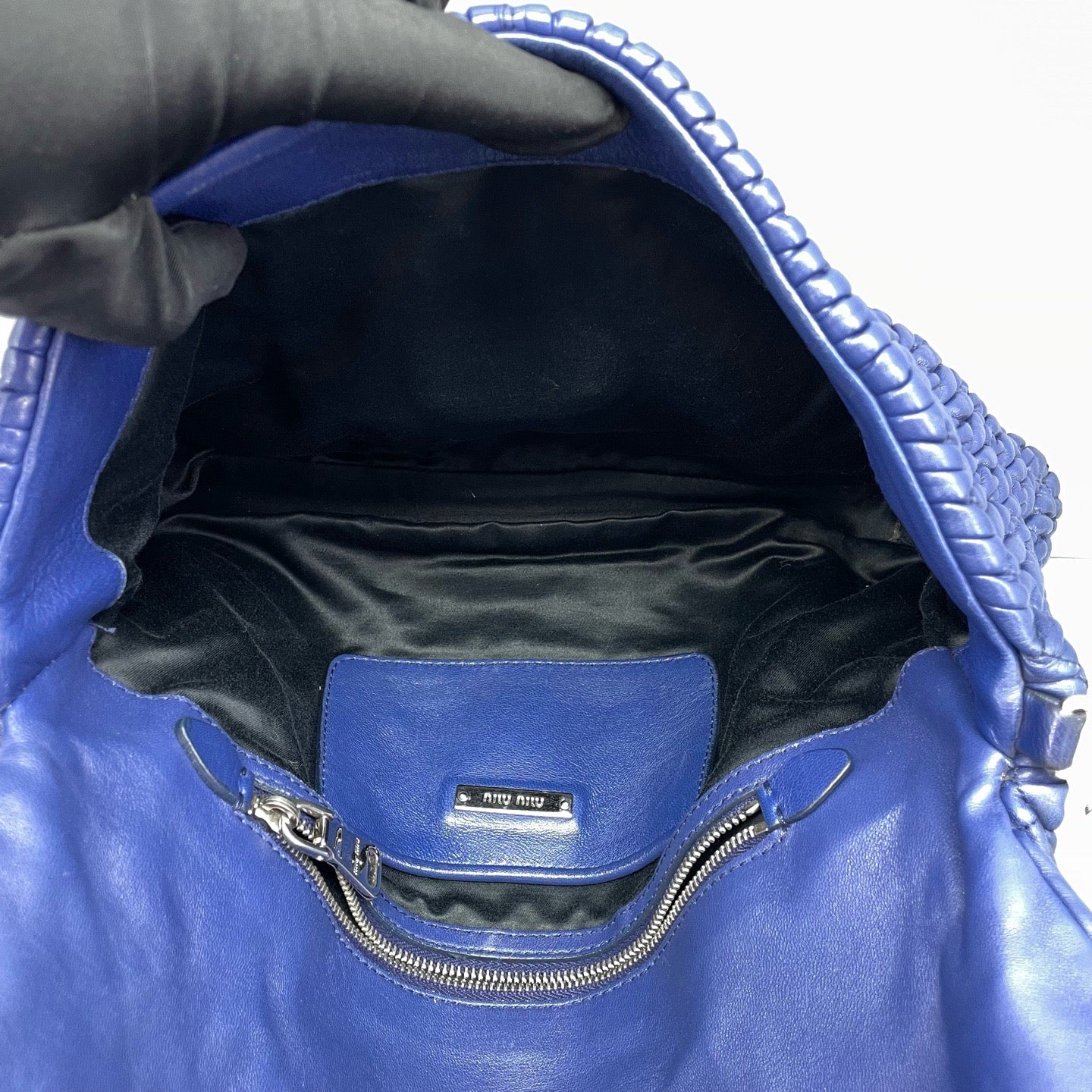 Miu Miu - Matelassé-style Flap Shoulder Bag with Jeweled Clasp - Leather - Blue - (Medium)