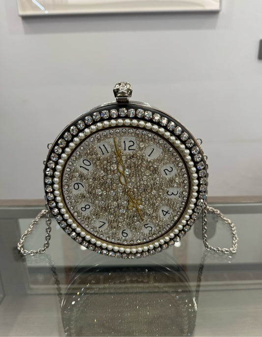 Alexander McQueen - Skull Clasp Embellished Round Clutch - Leather, metal, rhinestones, pearls - Black - (mini)