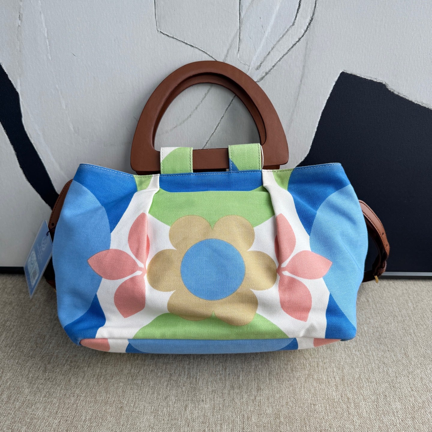 MiuMiu - Canapa Flowers Tote - Cotton canvas with leather trim and wooden handles - Multicolour - (Medium)
